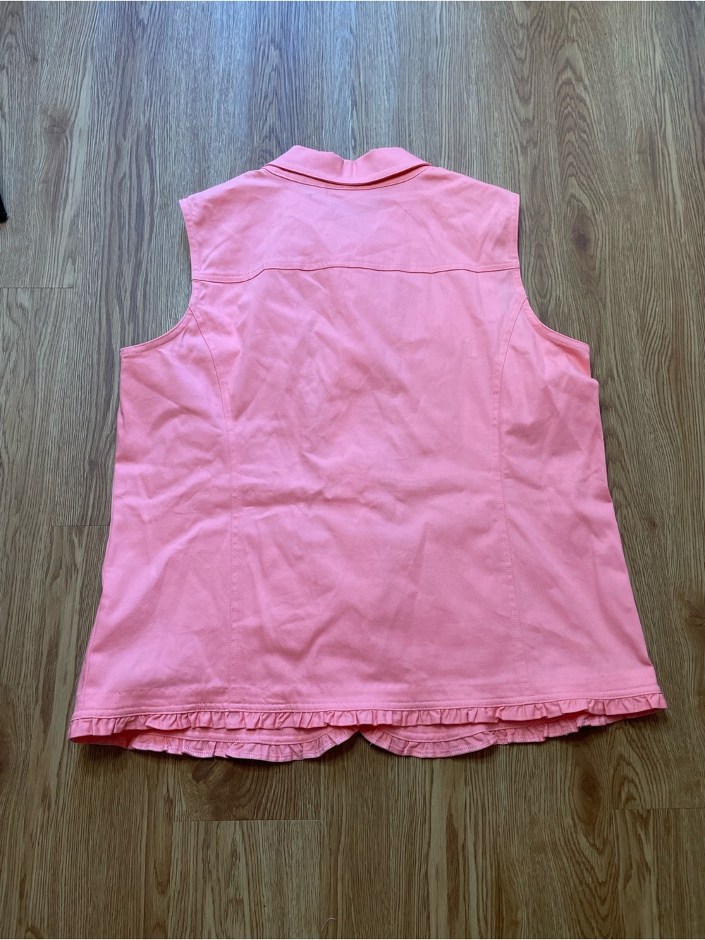 Quacker Factory Rhinestone Ruffle Sleeveless Denim Vest Pink Size L - Picture 3 of 4
